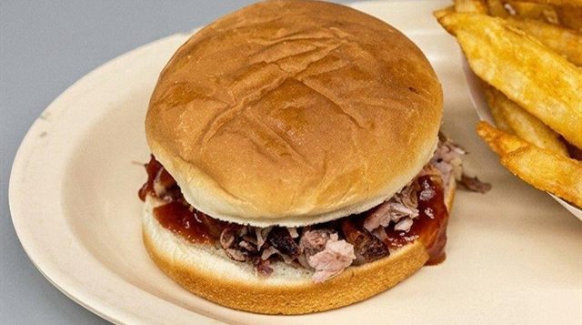 BBQ pork sandwich with fries at Betty's Bar-B-Q in Anniston, AL