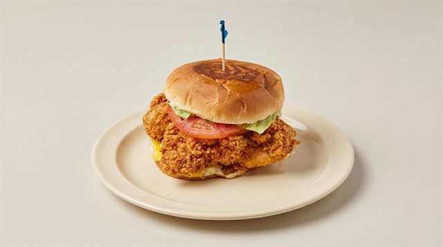 Fried chicken finger sandwich with lettuce and tomato at Betty's Bar-B-Q in Anniston, AL