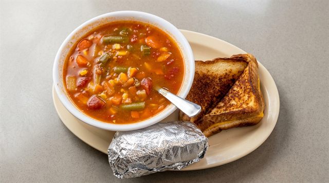 Vegetable soup with grilled cheese sandwich at Betty's Bar-B-Q in Anniston, AL